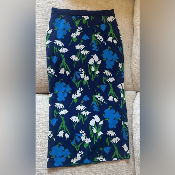 Kate Spade Floral Knit Pencil Midi Skirt Size Small Navy Blue Green Spring - Picture 2 of 8